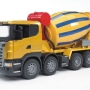 Купить игрушки Бетономешалка Scania желто-синяя, (подходит  модуль со звуком и светом "Н"), 03-554 по цене 4 389 руб. от производителя Bruder, Бренд: Bruder