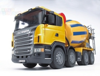 Купить игрушки Бетономешалка Scania желто-синяя, (подходит  модуль со звуком и светом "Н"), 03-554 по цене 4 389 руб. от производителя Bruder, Бренд: Bruder