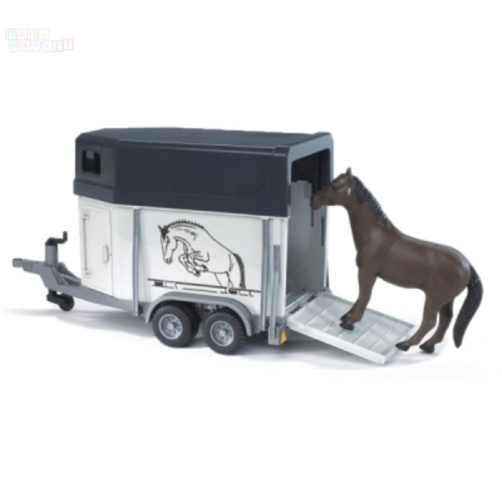 Купить игрушки Прицеп-коневозка с лошадью, 02-028 по цене 965 руб. от производителя BRUDER, Бренд: BRUDER